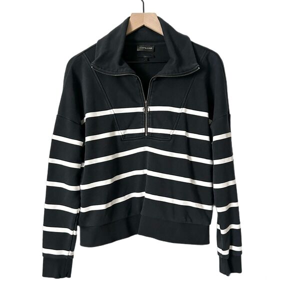 Carbon38 Breton Stripe French Terry 1/2 Zip in Navy Size Small - Picture 1 of 4